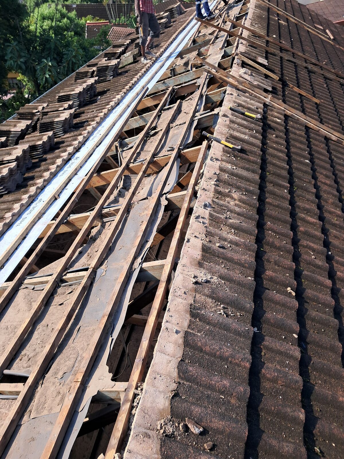 Re-roofing — battens and underlay laid